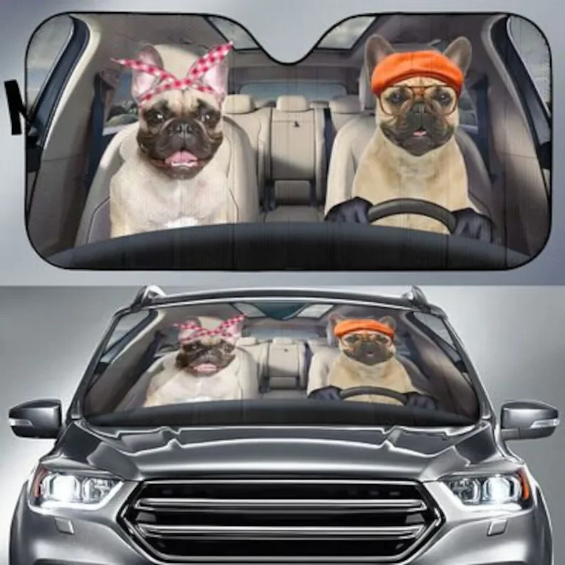 

French Bulldog Safe Driver Auto Sun Shade Car Accessories, Windshield Sunshade, Custom Animal Pattern Sunshade