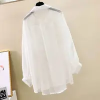 Summer Sunscreen Shirt Elegant Perspective Thin Chiffon Blouse Korean Harajuku See Through Loose Top Casual Women's Cardigan - Image 5