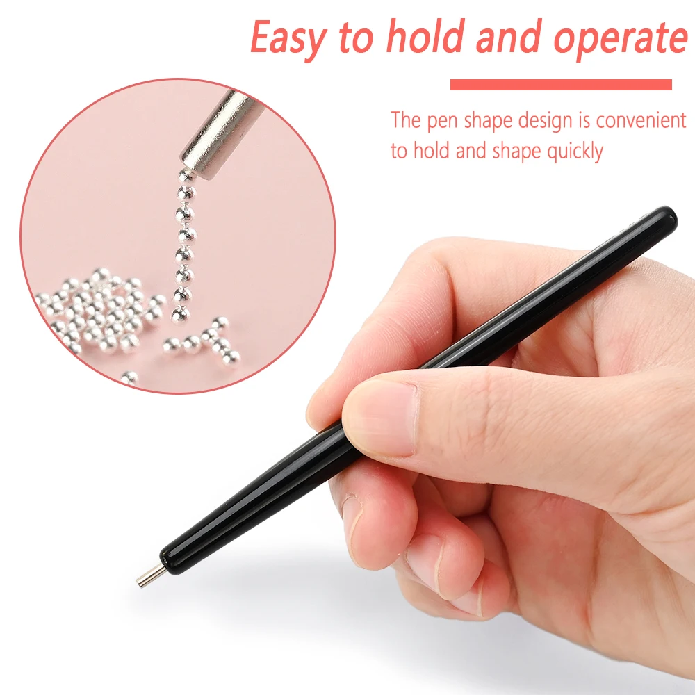 2pcs Nail Suction Steel Ball Magnetic Pen Black Handle Strong Suction Iron Stone Nail Art Pen High Precision Magnetite Nail Tool 2