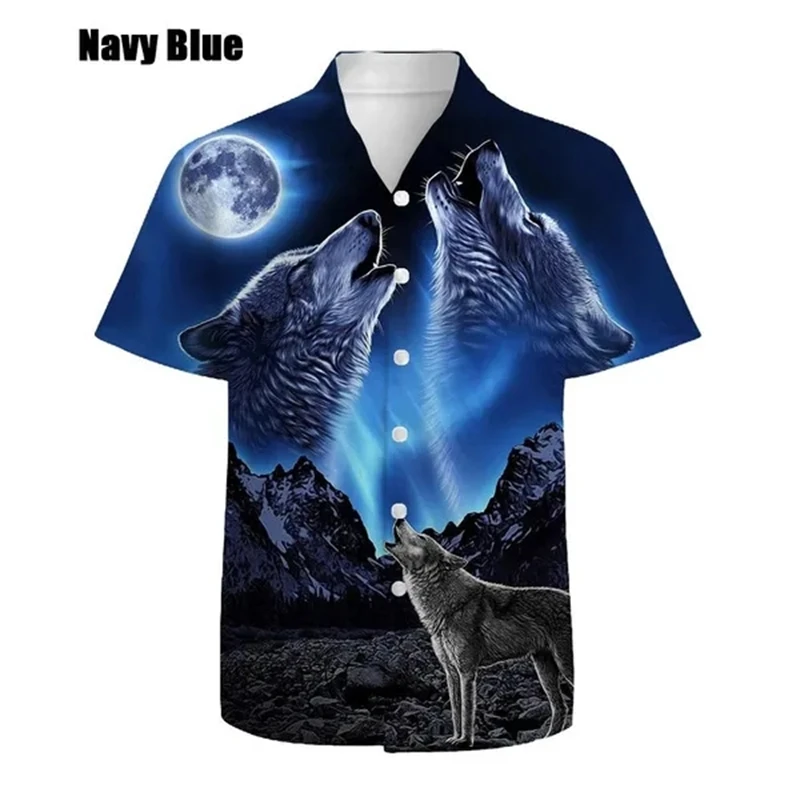 thumbnail image 1 of Camisas de manga corta con estampado 3D de animales y lobos, estilo moderno y moderno, con botones gráficos, para hombre, 1 of 5