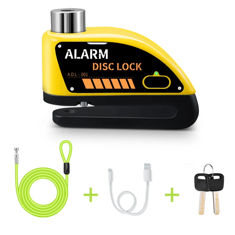 Rechargeable Waterproof 120dB Loud Motorcycle Anti-Theft Alarm Disc Brake Lock