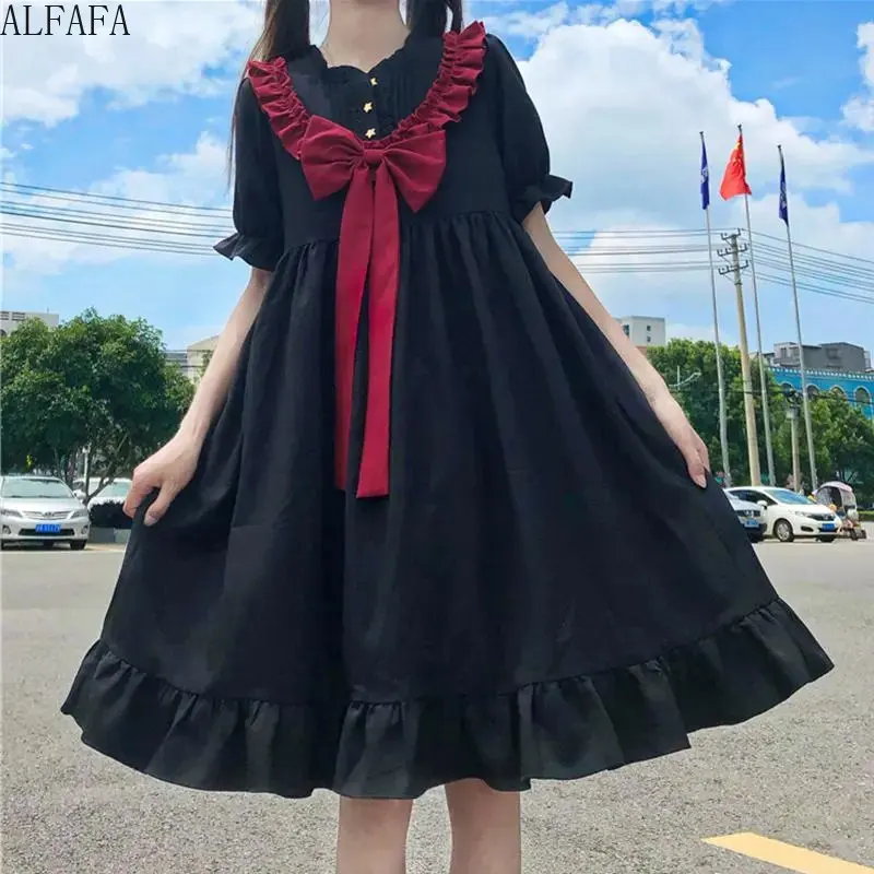 Kawaii vestido feminino lolita bonito estilo universitário miow garra  impressão princesa vestido japonês op rosa arco anime roupas menina festa  presente - AliExpress