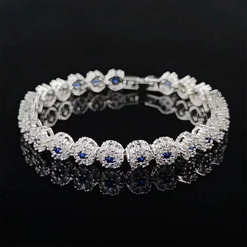 

Sapphire jewelry s925 sterling silver zircon crystal inlaid Roman bracelet, simple and luxurious wedding anniversary party gift