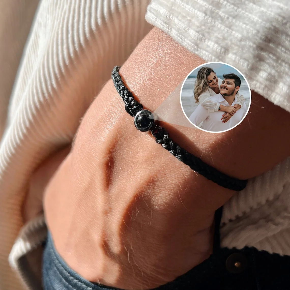 

Custom Projection Bracelet With Picture Inside Personalized Adjustable Projection Braided Rope Bracelets Memorial Jewelry Gifts