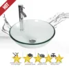 16.5" Bathroom Vessel Sink Clear Round Tempered Glass Basin Countertop Bowl Sink , W/Chrome Faucet Pop Up Drain 2