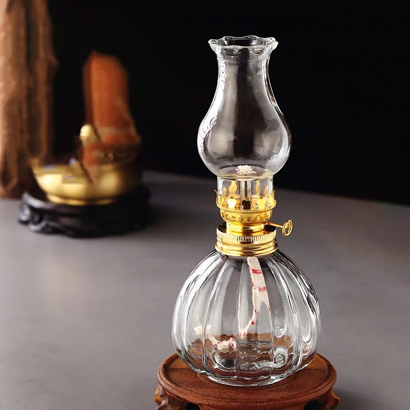 Glass Oil Lamp Glass Kerosene Lamp For Tabletop Decor With Wick Vintage Indoor Kerosene For Camping Hunting Emergencies Power Outages