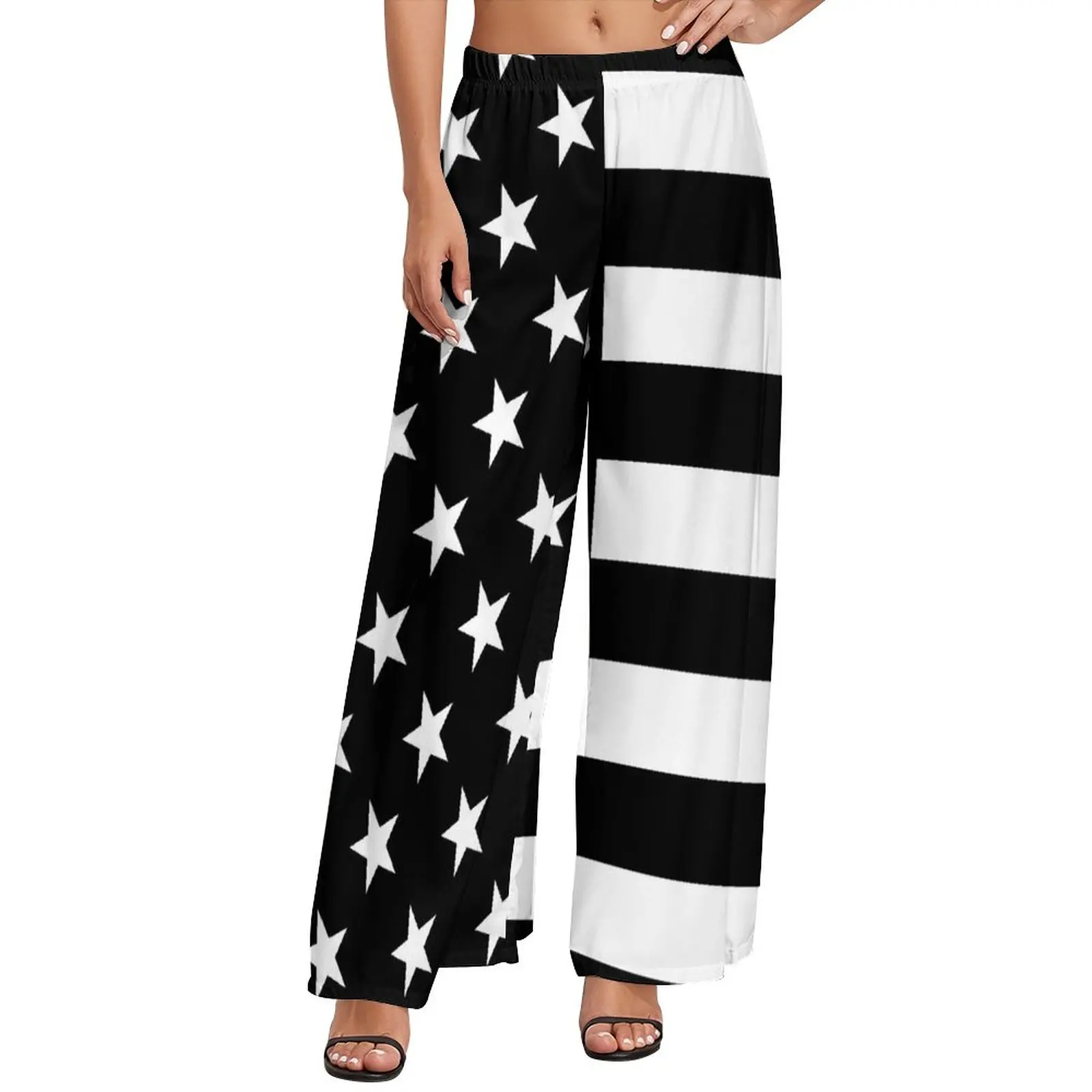 

American Flag Straight Pants Black and White Sexy Wide Leg Pants Women Oversized Street Style Printed Trousers