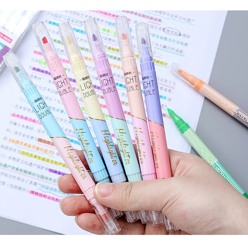 KissButy 6Pcs/Set Highlighter Pen Set Double headed Kawaii Fluorescence Colour School Supplies Marker Stationery Highlighter Marker Highlighter Pen Marker Pen