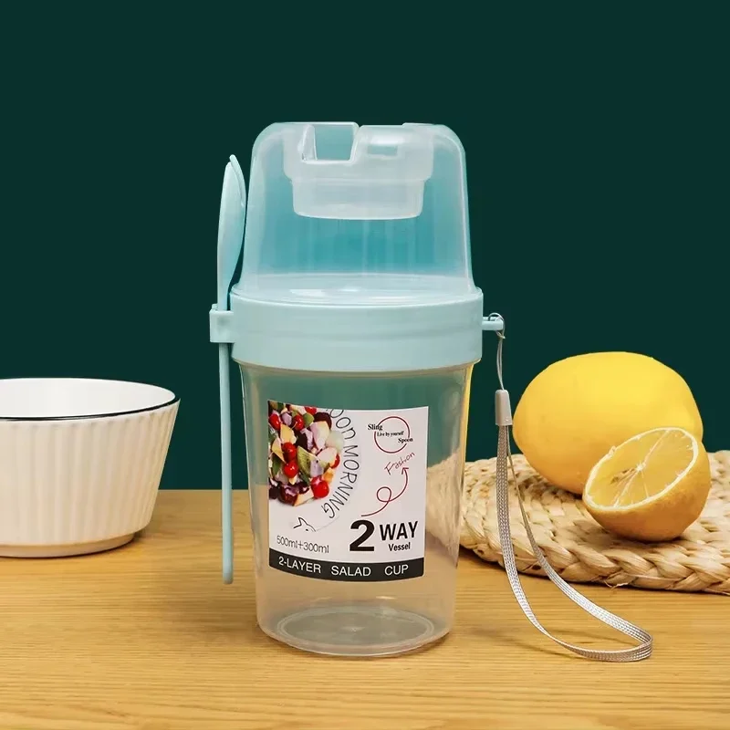 حمل الإفطار كوب أكواب سلطة المحمولة الزبادي الحبوب دقيق الشوفان وجبات خفيفة بارفيه الحاويات سلطة خلع الملابس أصحاب مع غطاء الشوك