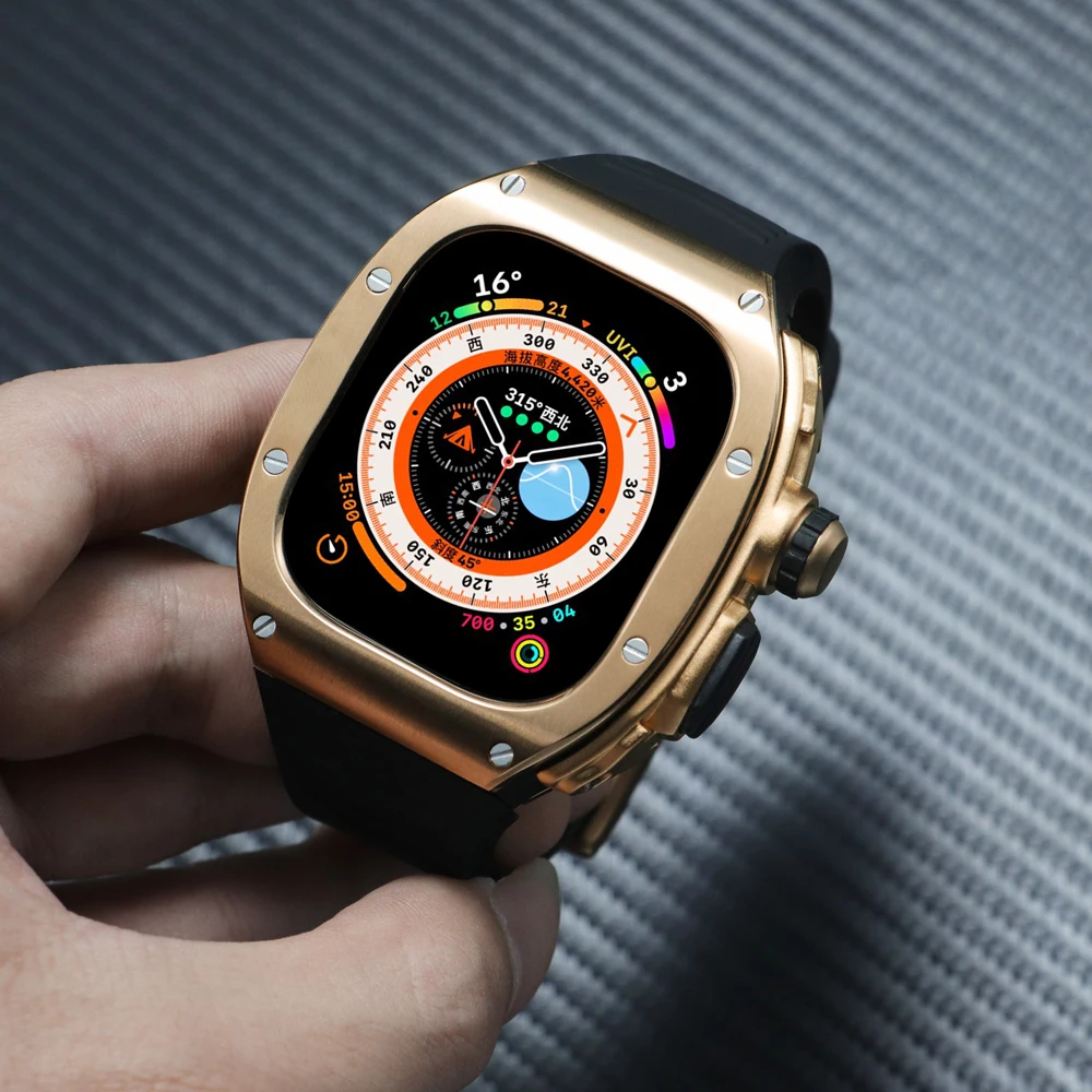 애플 워치용 고급 금속 케이스 수정 키트, 울트라 밴드 49mm 스테인레스 스틸 케이스, IWatch 시리즈 울트라 49mm 실리콘 스트랩