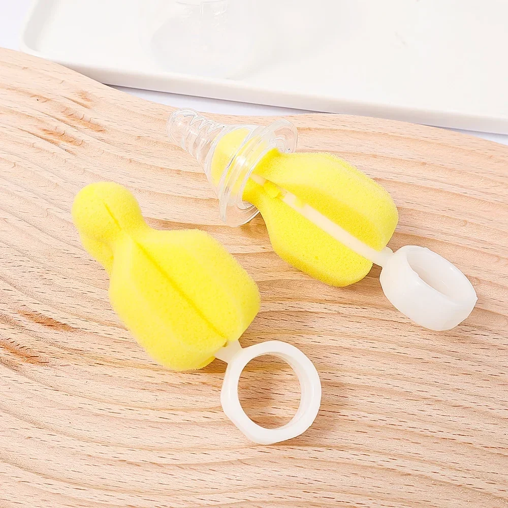 Yellow Sponge Nipple Brush Baby Milk Bottle Washing Tools 360° Rotating Cleaning Brush Infant Pacifier Brushes Nipples Cleaner 4