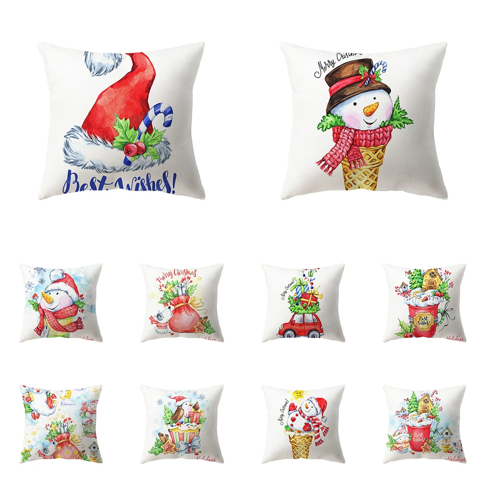 

Cute Snowman Santa Claus Print Pattern Cushion Cover Home Living Room Sofa Decoration Square Polyester Pillow