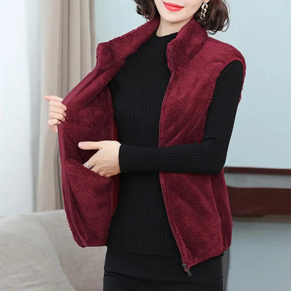 

Elegant Women Vest Women Plush Waistcoat Cozy Stylish Women's Plush Waistcoat Warm Sleeveless Vest with Stand Collar for Autumn