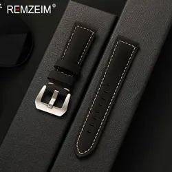 Vintage Crazy Horse Leather Watch Strap - Classic Sport Style Band - 26mm (Black)
