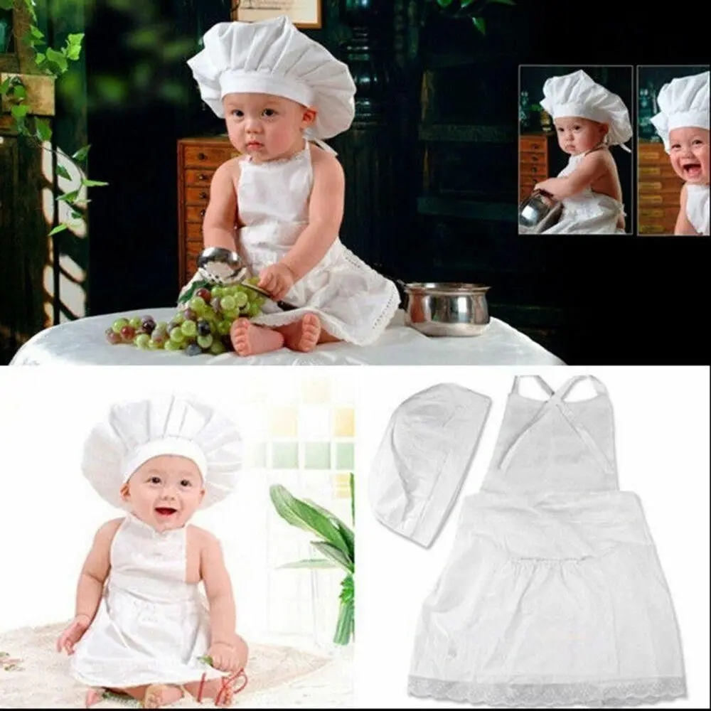 Cotton 2pcs/set Soft Hat Chef Cooking Baby Costume Photo Accessories Infant Photo Clothes Newborn Photography Props