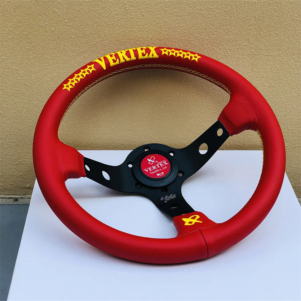 

Gold Stars 330mm Red Vertex Leather Deep Dish Steering Wheel For Racing Car