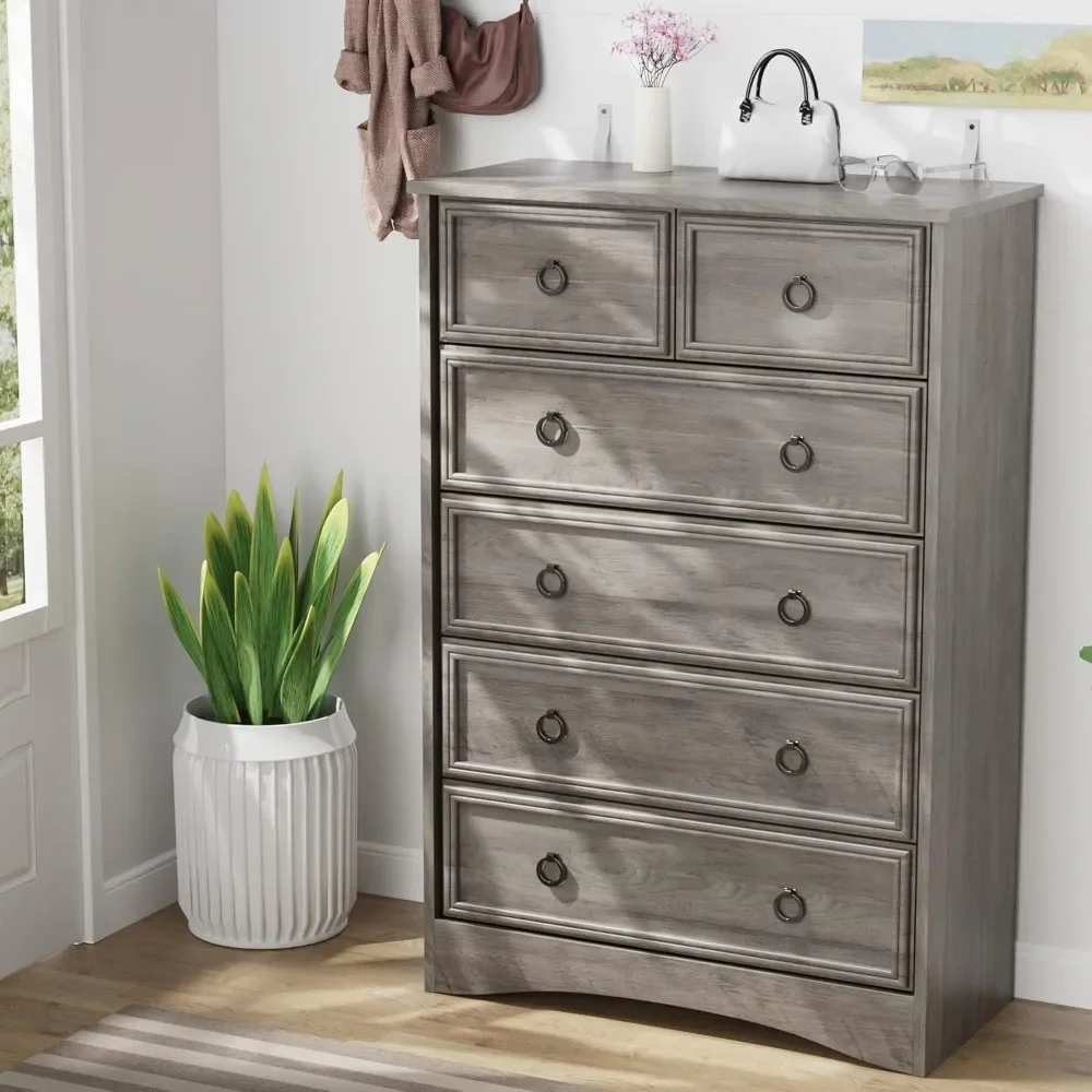 Modern 6 Drawer Dresser, Dressers for Bedroom, Tall Chest of Drawers Closet Organizers & Storage Clothes - Easy Pull Handle 2