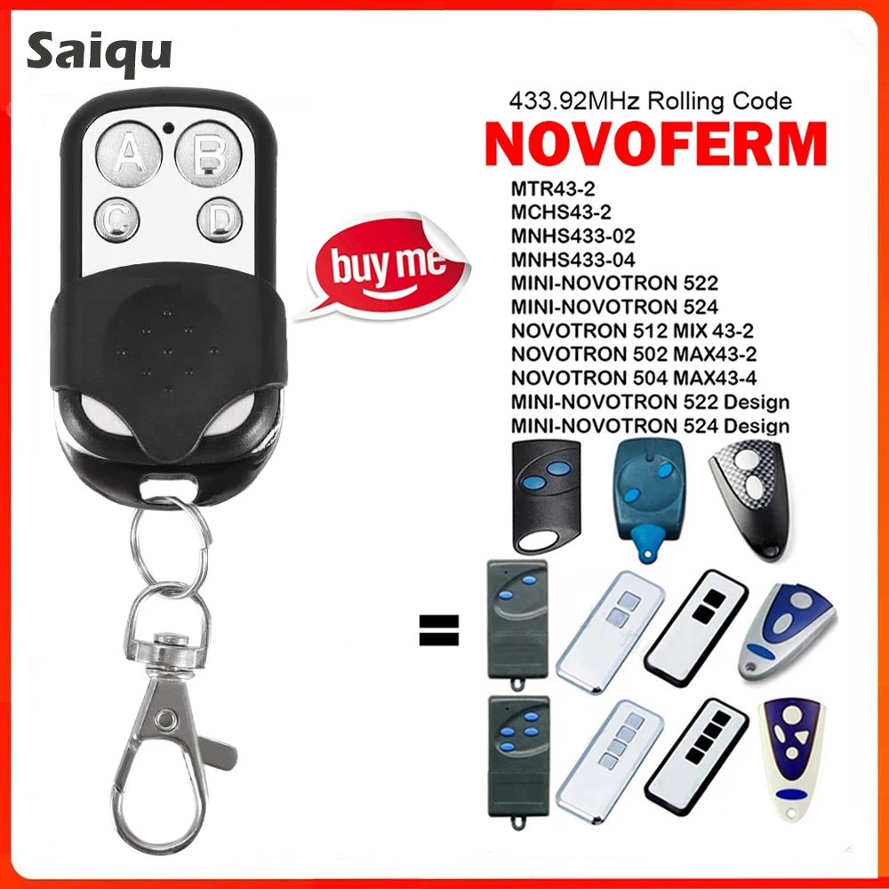 

NOVOFERM Remote Control NOVOTRON 502 MAX43-2 504 MAX43-4 512 MIX 43-2 MTR43-2 MCHS43-2 MNHS433-02 MNHS433-04 Garage Door Opener