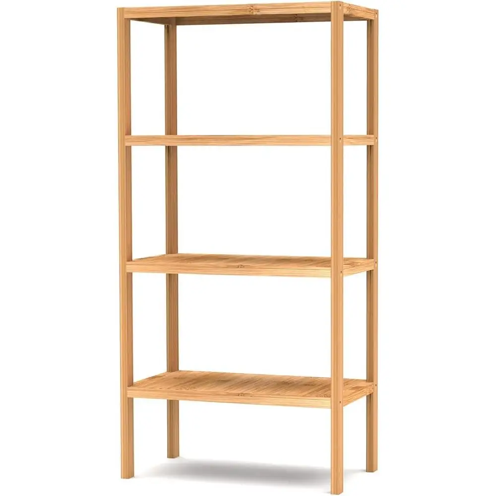 4 Tier Bamboo Storage Shelf Freestanding Bookcase Bathroom Kitchen Organizer Sturdy Moisture Resistant Space Saving Rack 5