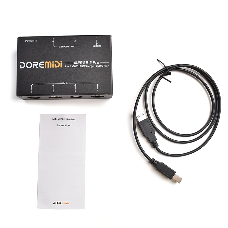 Audio Mixer Audio Interface Audio Converter MIDI Keyboard Controller MIDI Timecode Sync Device MERGE-5 Pro Can Merge Up To 5 MIDI Input Signals Into 1 MIDI Data Stream Can Be Output Directly Through 2 Interfaces