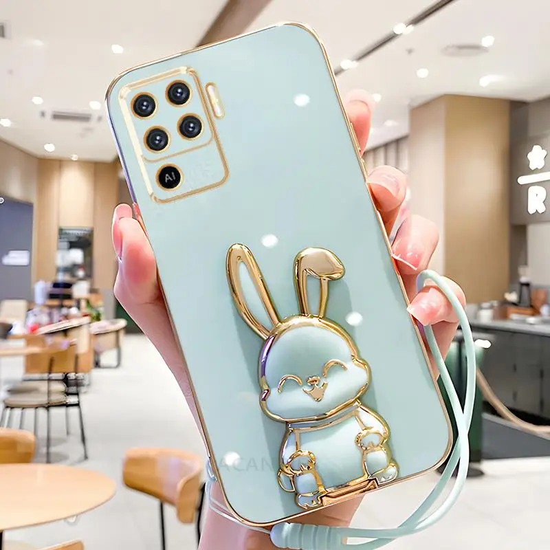 Plating Rabbit Holder Lanyard Silicone Stand Case