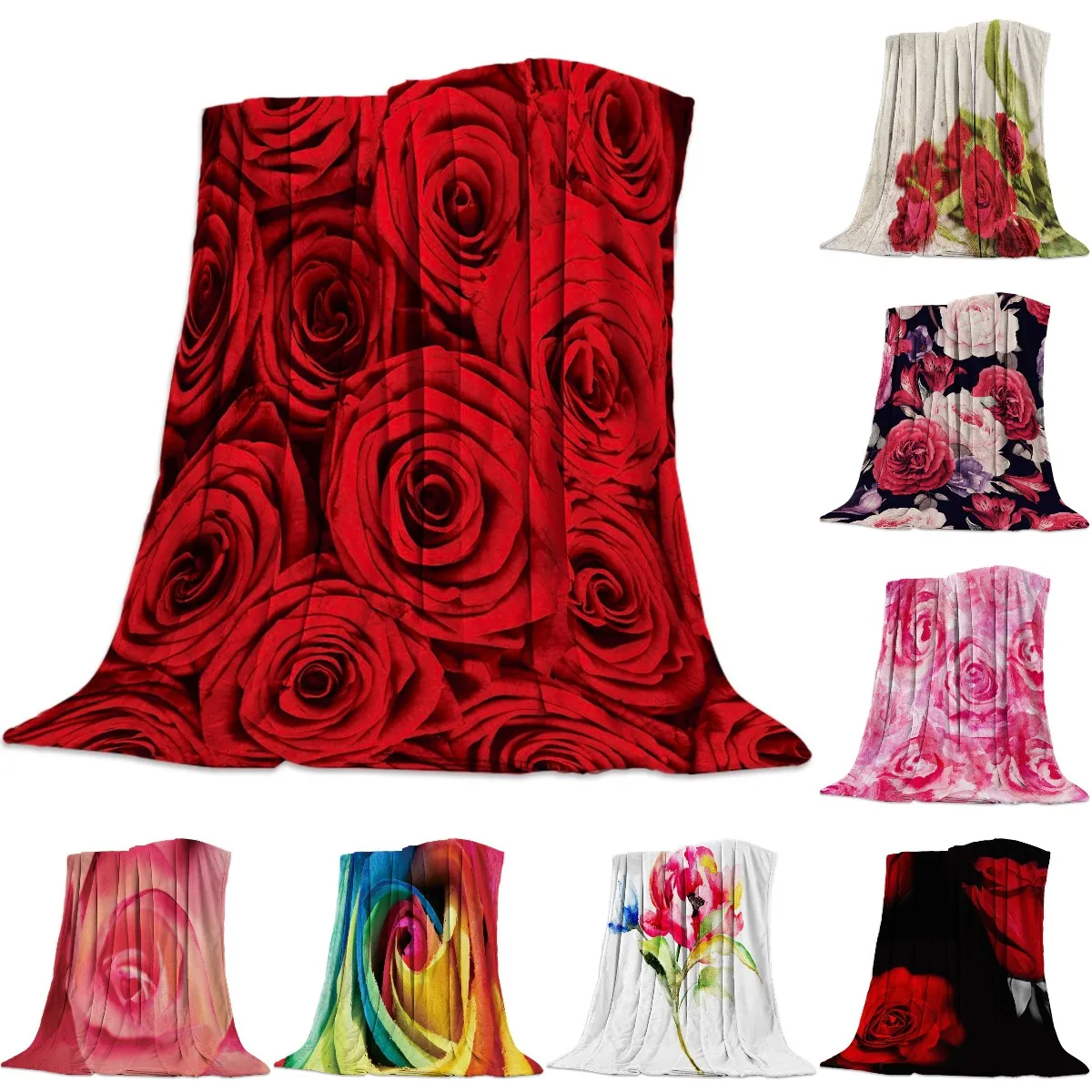 

Flannel Throw Blankets Red Rose Romantic Blanket Cushion Warm Throws on Sofa Bed Home Bedspread Travel Fleece Blanket King Size