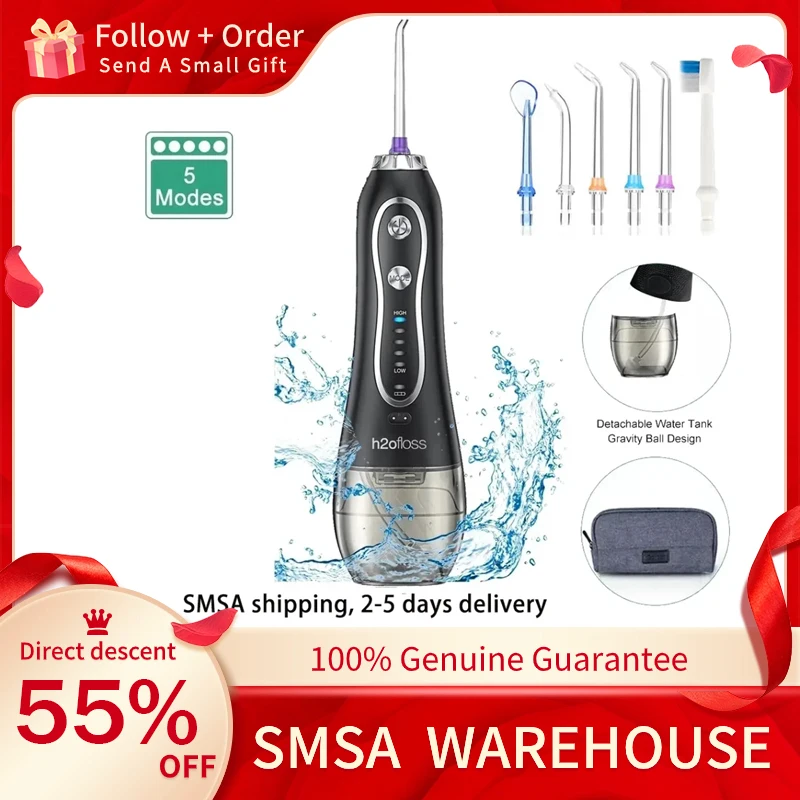 Irrigatore Orale Portatile Con Borsa E 6 Getti 300Ml Black Dental Water Flosser Jet Denti Irrigatore Dentale Usb Ricaricabile H2Ofloss