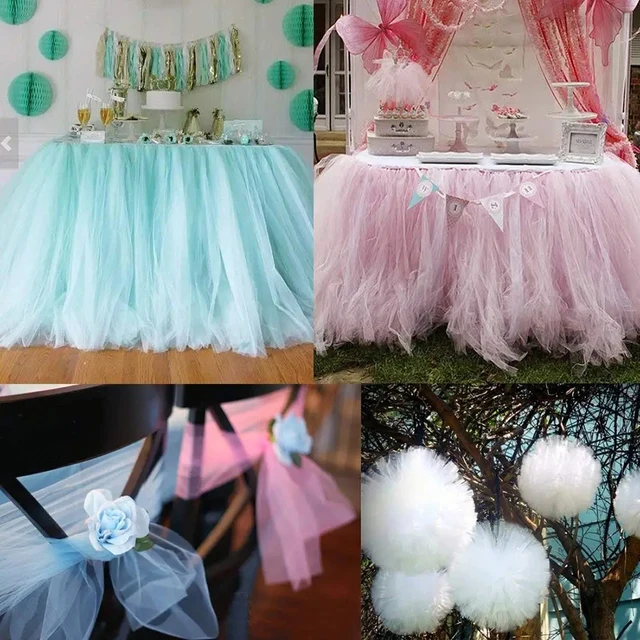 Rouleaux de Tulle blanc 1.6x18M, pour décoration de mariage, fête d'anniversaire, jupe de Table Tutu, bobine de tissu en Tulle, ruban d'emballage, artisanat de bricolage 6