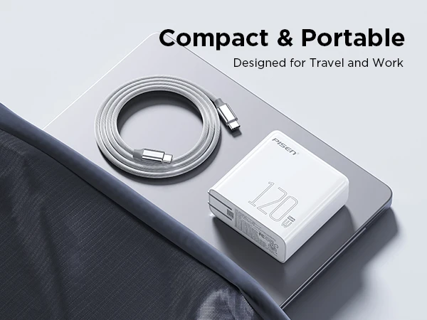 PISEN 120W GaNUSB C Charger comes with a 6-foot USB-C to C cable for MacBook Pro/Air, Pixelbook, iPad, iPhone series, Samsung