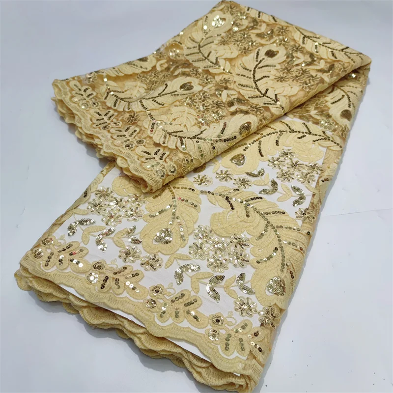 Nigerian Hot Sale Lace Orange Mesh Fabric 2022 African Fashion Sequins Tulle Lace French For Women Wedding Party Dress Sew