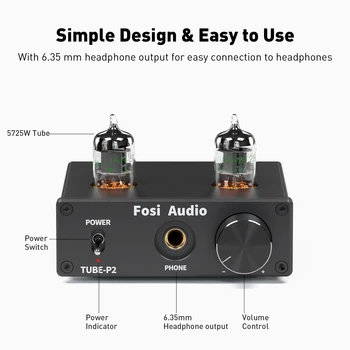 Fosi Audio P2 integrated Portable Headphone Amplifier Vacuum Tube Amp Mini HiFi Stereo Audio with Low Ground Noise for Headphone 2