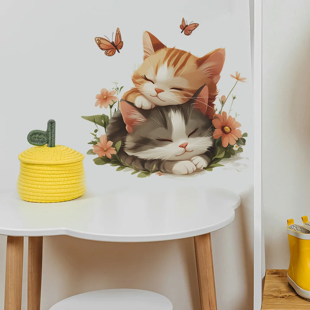 Wall Stickers Luminous Wall Stickers Vinyl Decal Stickers Cartoon Cute Cat Sleeping Wall Sticker Kids Room Background Decor Mural For Baby Bedroom Home Decoration Self-adhesive Wallpaper