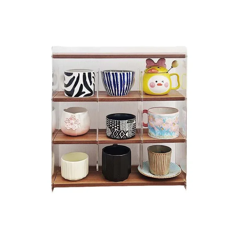 Nordic Acrylic Glass Storage Holder, Detachable Tea Set and Coffee Cup Organizer, Desktop Wooden Partition Rack 6