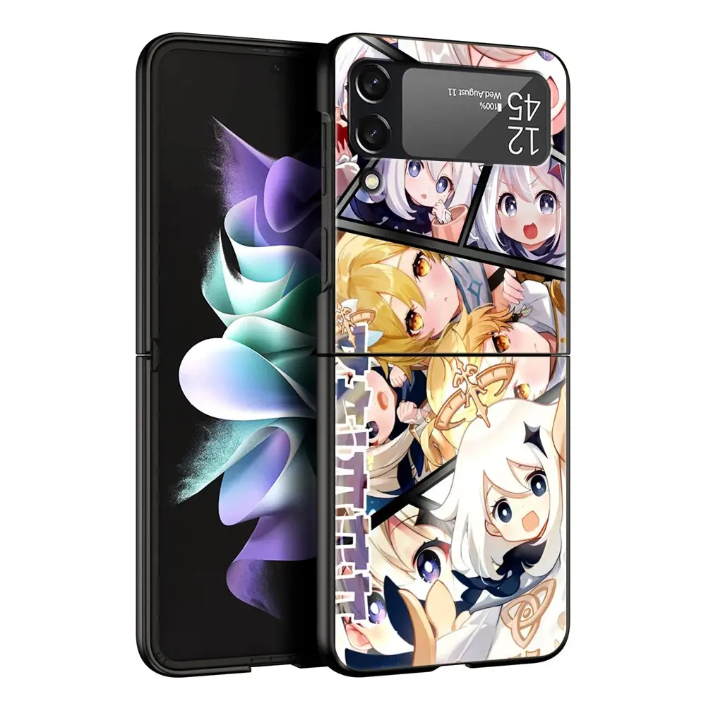 Stylish Black Folding Phone Case with Genshin Impact Ayato Wanderer Design