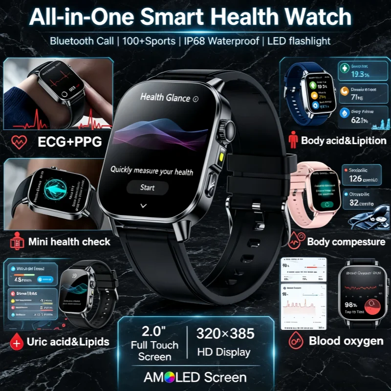 2026 New Five-Organ Analysis Health Smartwatch, Body Fat Uric Acid ECG Blood Pressure Bluetooth Call Clock Watch For Men Women 1