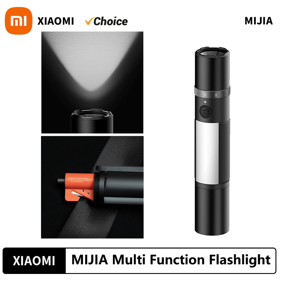 Mijia Multi-functional LED Flashlight Zoomable Ultra Bright Torch Window Breaker Safety Belt Cutter Car Emergency Light 3100mAh
