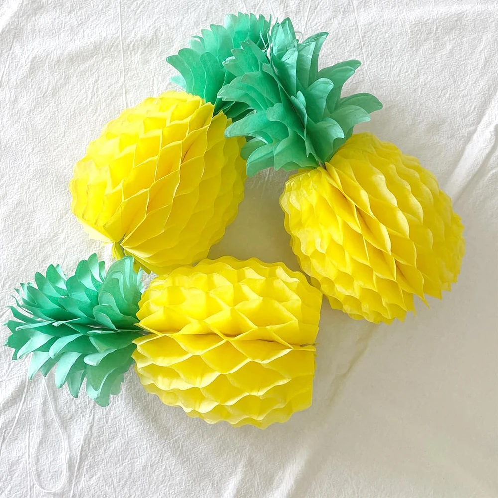 2/3/4 Stück Ananas-Dekoration, tropische Sommer-Hawaiianische Luau-Party, Ananas-Waben-Gewebe-Mittelstücke, Tische, Hängedekoration – Detail 18