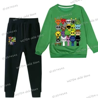 Spring Boys Girls Anime Sprunki Suit Funny Game Figure Print Sweatshirt Long Sleeve Pullovers+Fashion Sprunki Trousers 2pc Sets 2