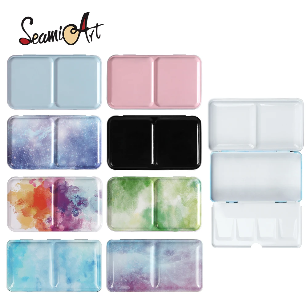 SeamiArt 1pc Empty Portable Folding Metal Watercolor Paint Box Small Size for Watercolor Painting Art Supplies