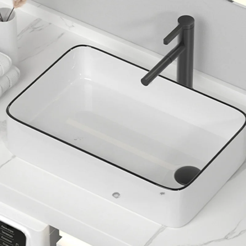 

Modern Ceramics Sinks Kit For Bathroom Furniture Countertop Basin Design White Personality Minimalist Square Hotel Bathroom Sink