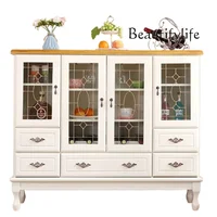 ตู้ครัวสีขาวทันสมัยพร้อมมือจับครบชุด ตู้เก็บของสไตล์นอร์ดิก ตู้เก็บของในครัว ตู้เก็บของอเนกประสงค์ เฟอร์นิเจอร์ 6