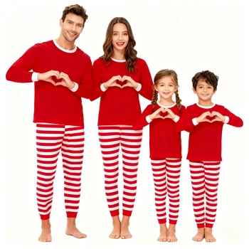 Family Matching Christmas Pajamas Sets Cotton Long Sleeve Red Striped Mommy and Me Clothes Mother Father Kids Pijamas Tops Pants