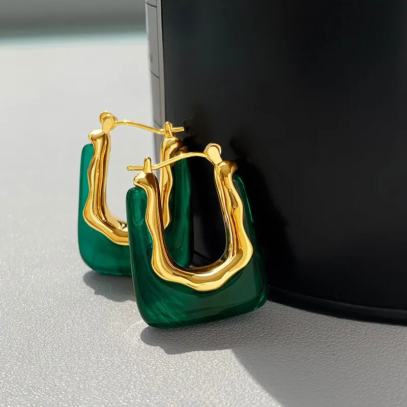 Green Pink Transparent Resin Earrings - Geometric Irregular Stud Earring
