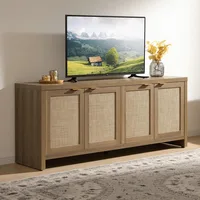 TV Stand for Living Room Rattan Entertainment Center for Bedroom with 4 Rattan Cabinets Farmhouse Television Stands 2