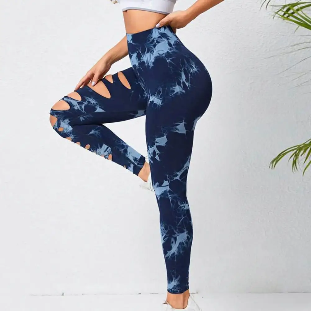 Elastic Waistband Yoga Trousers High Waist Yoga Leggings Tie Dye Women's High Waist Leggings with Hip Lifting Push Up for Gym