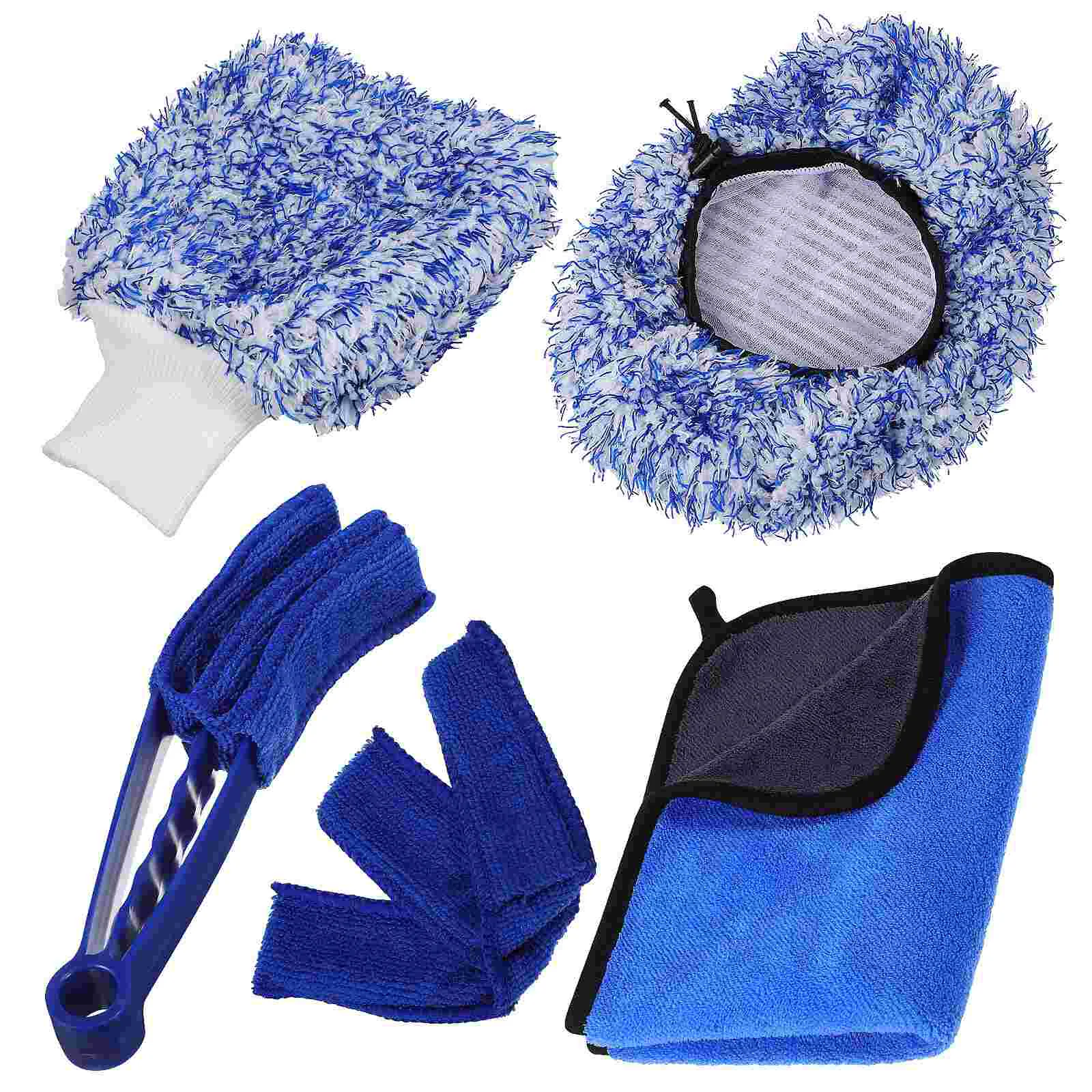 

5Pcs/Set Car Wash Cleaning Kit with Towel Wash Glove Brush Cover Air Conditioner Outlet Brush Replacement Cloth
