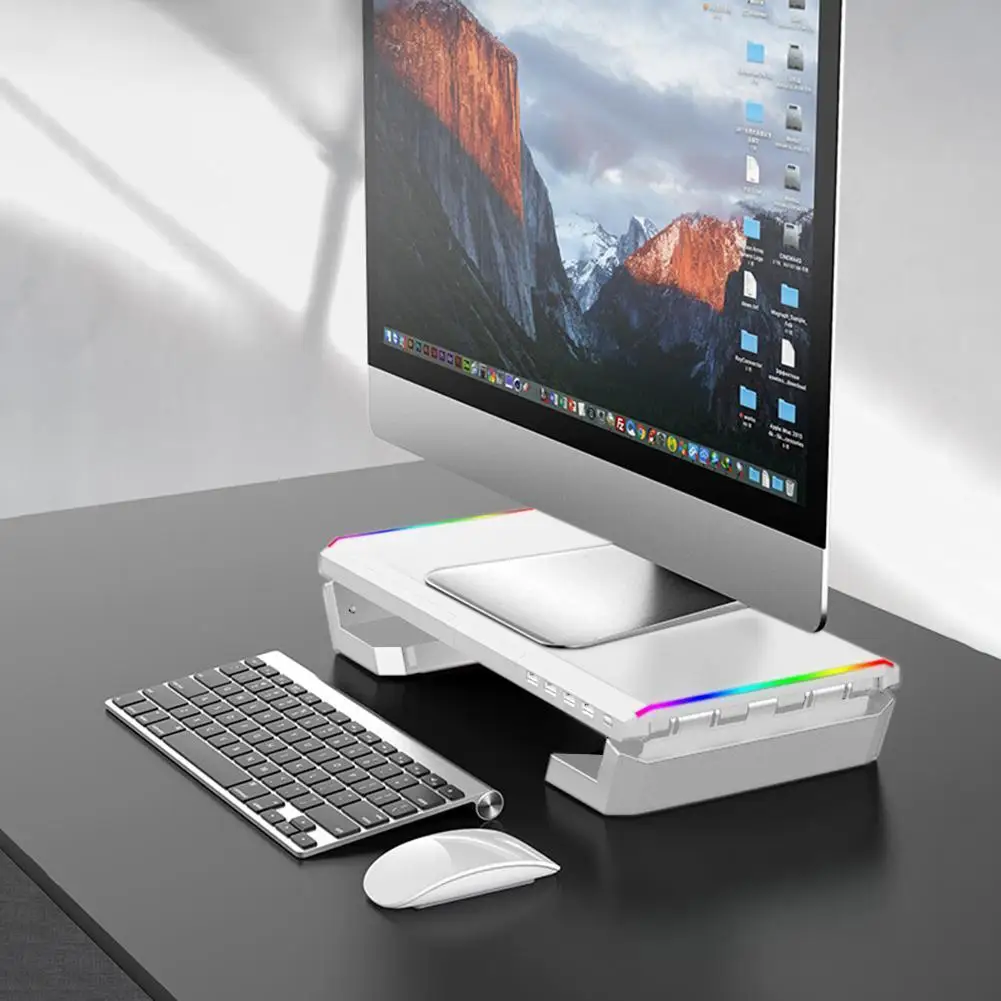 RGB 데스크탑 모니터 홀더 4 USB 2.0 노트북 스탠드 베이스 컴퓨터 스크린 라이저