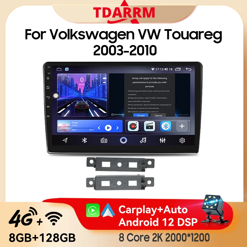Autoradio Multimedia Android12 Per Volkswagen Vw Touareg 2003-2010 Video Dvd Player 4G Navigazione Wireless Gps Carplay Autoradio