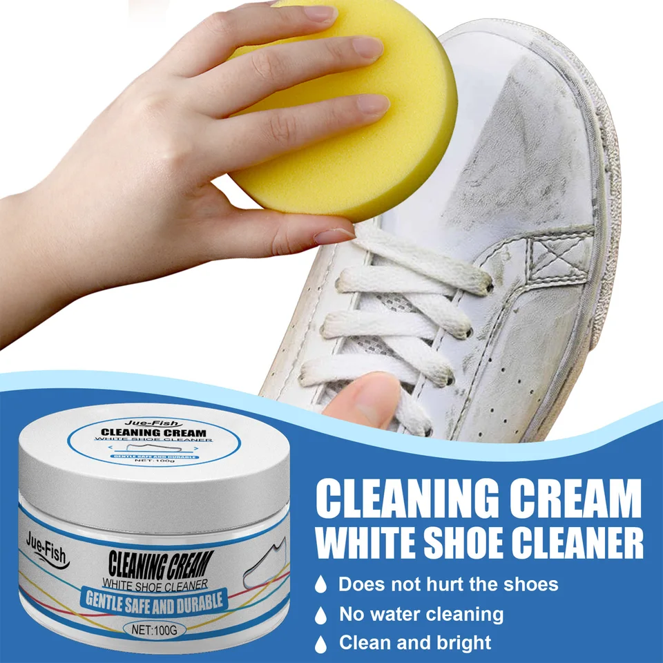 White Shoe Cleaning Cream, 260g Shoes De-Yellowing and Whitening Stain  Remover Cleansing Cream, for Casual Leather Shoe Sneakers (2pcs)