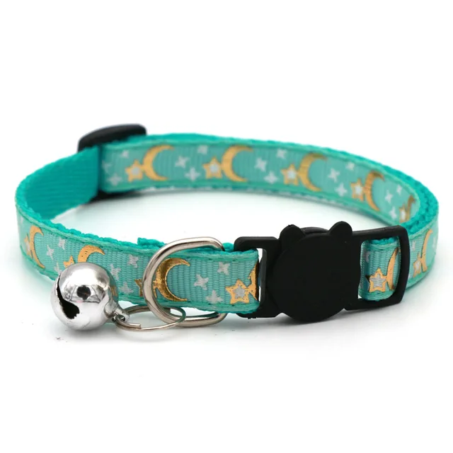 Cat Dog Collar Gold Color Stars and Moon Pet Collar with Bell and PP Material Separator Reflecting Safety Bucket Solid Safe 6